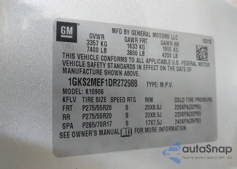 2013 GMC Yukon Xl 1500 Denali from USA, damaged, VIN 1GKS2MEF1DR272988